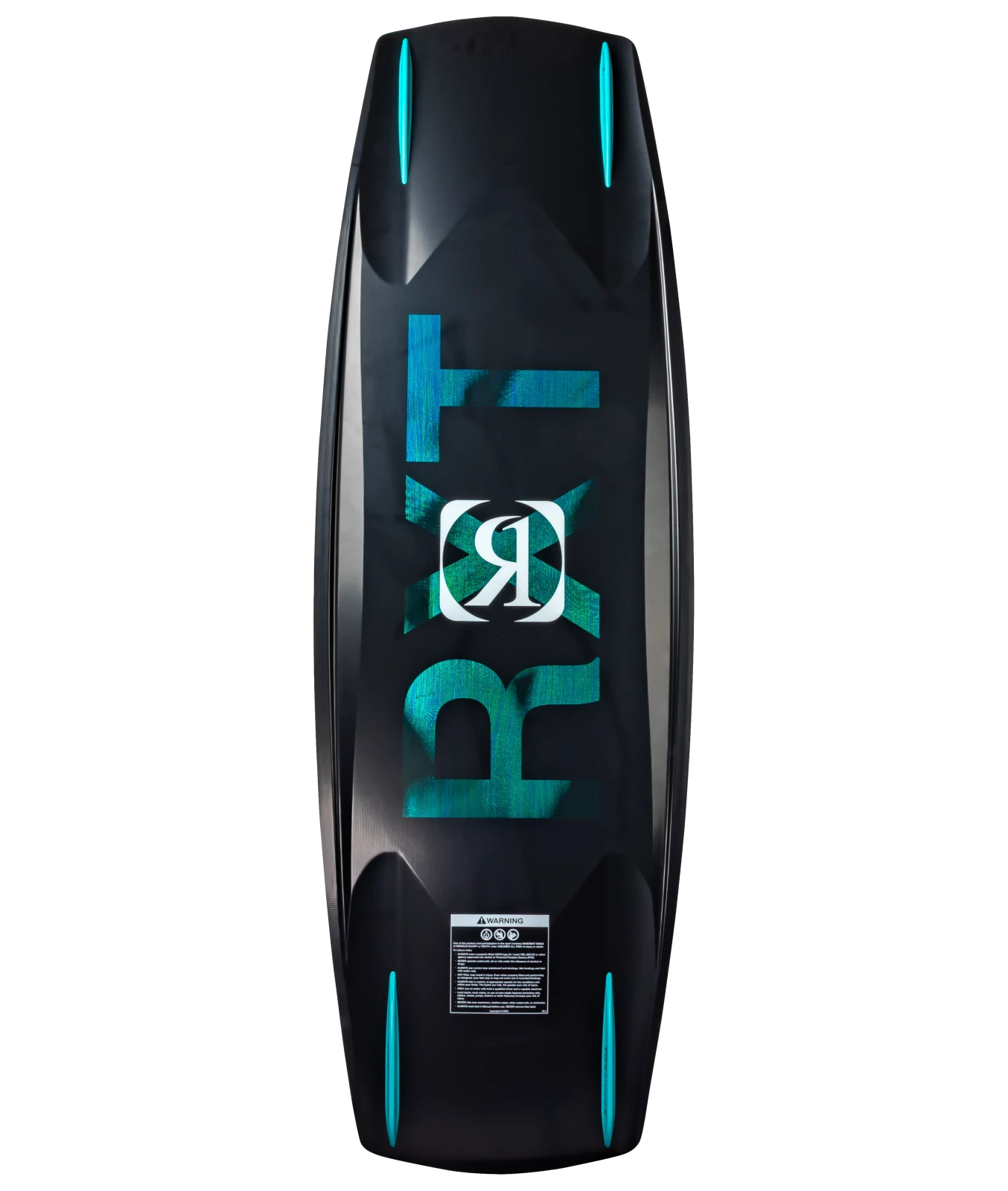 Ronix RXT wakeboard graphic, base shot of the bottom of board, showing color gradient RXT with veil material, white Ronix icon