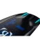 Ronix RXT wakeboard graphic, base inset shot of the bottom of board, showing color gradient RXT with veil material, white Ronix icon and teal wake fins