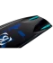 Ronix RXT wakeboard graphic, base inset shot of the bottom of board, showing color gradient RXT with veil material, white Ronix icon and teal wake fins