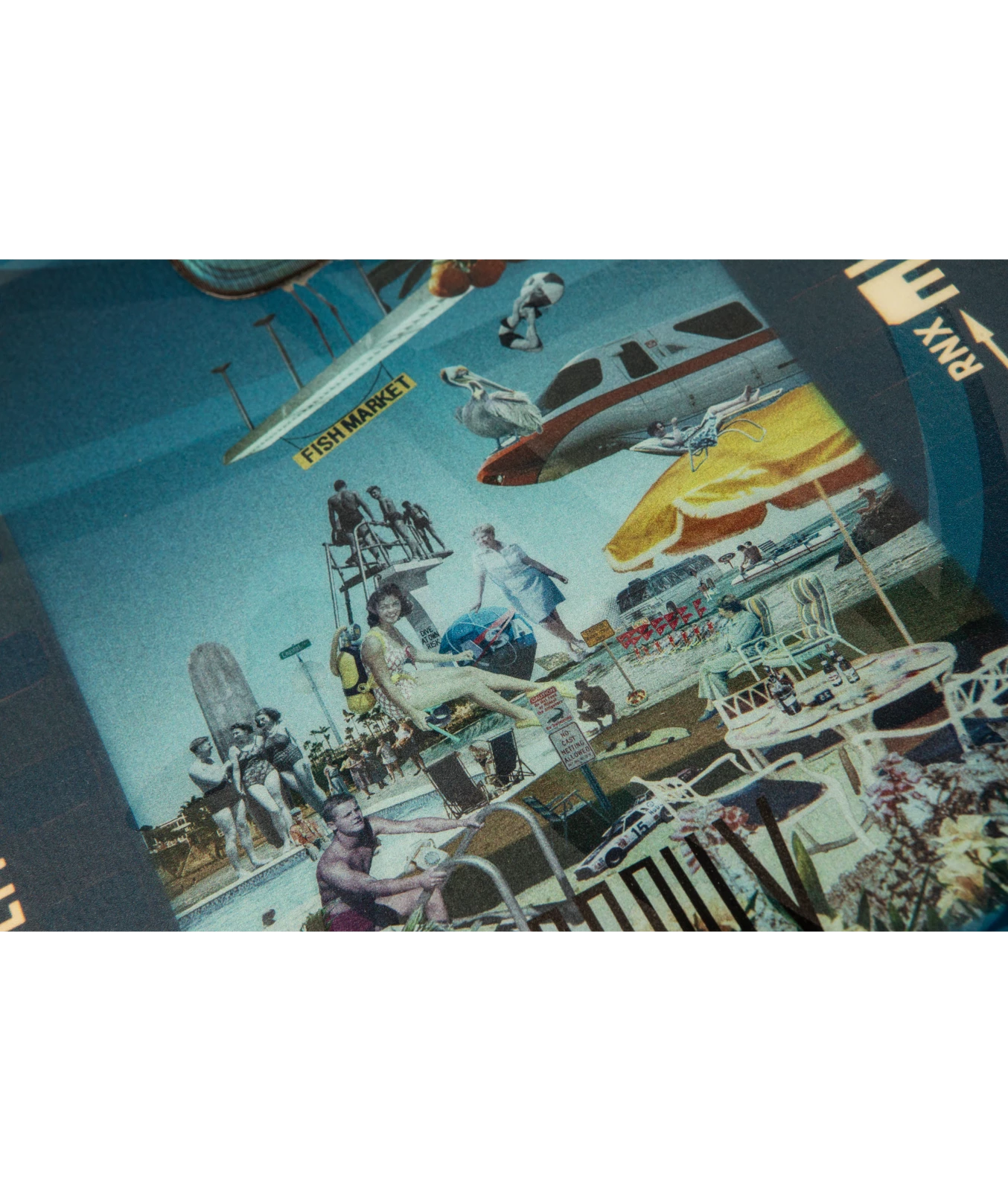 Ronix Supreme wakeboard graphic, inset shot of the middle top collage graphic.