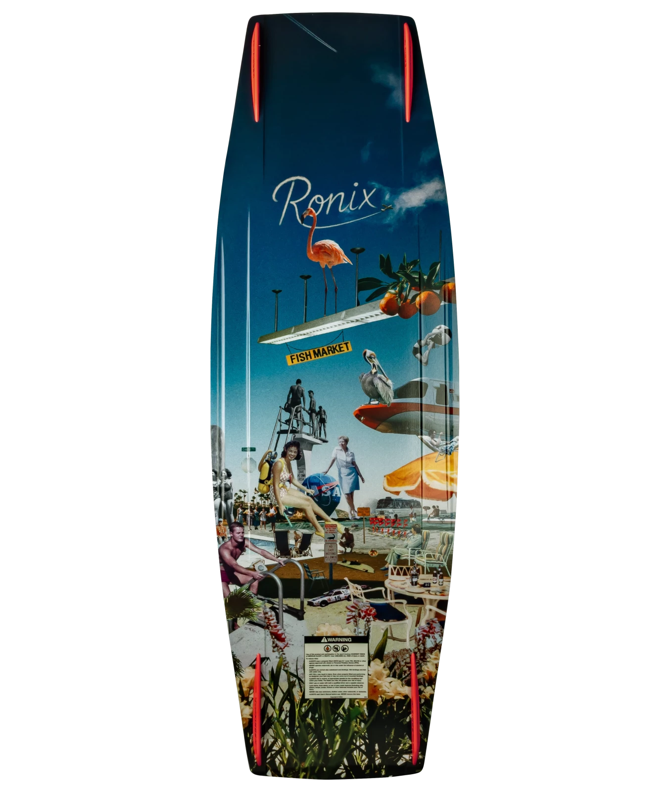 Ronix Supreme wakeboard graphic, base shot of the bottom Florida collage, with elements inspired by Florida heritage.