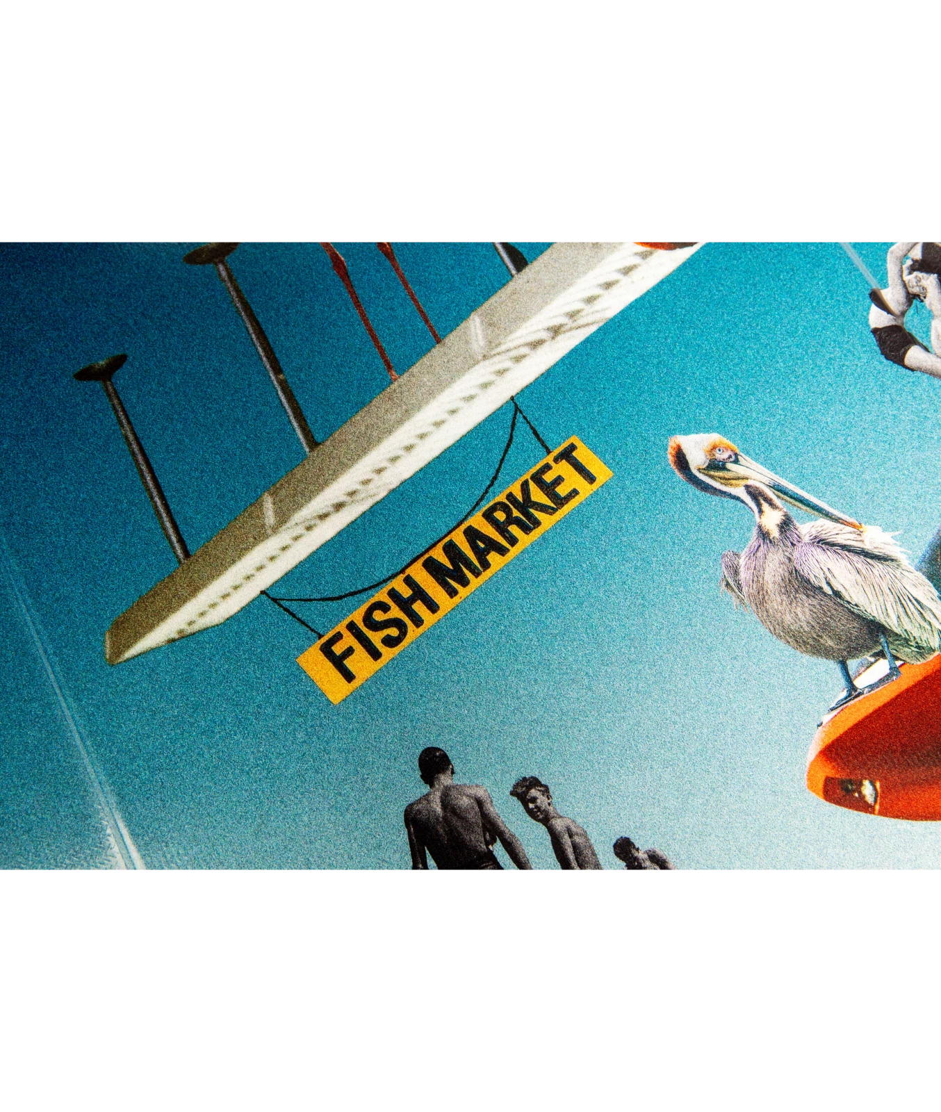 Ronix Supreme wakeboard graphic, fish market sign, with a pelican