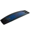 Base right angled image of Ronix Men's Vault wakeboard, black board with blue Ronix type and Ronix logos.
