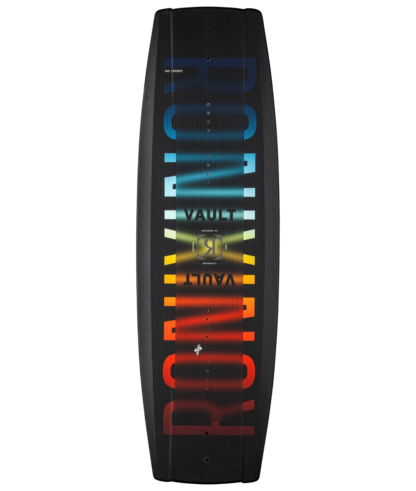 Top image of Ronix Men's Vault wakeboard, black board with color gradient